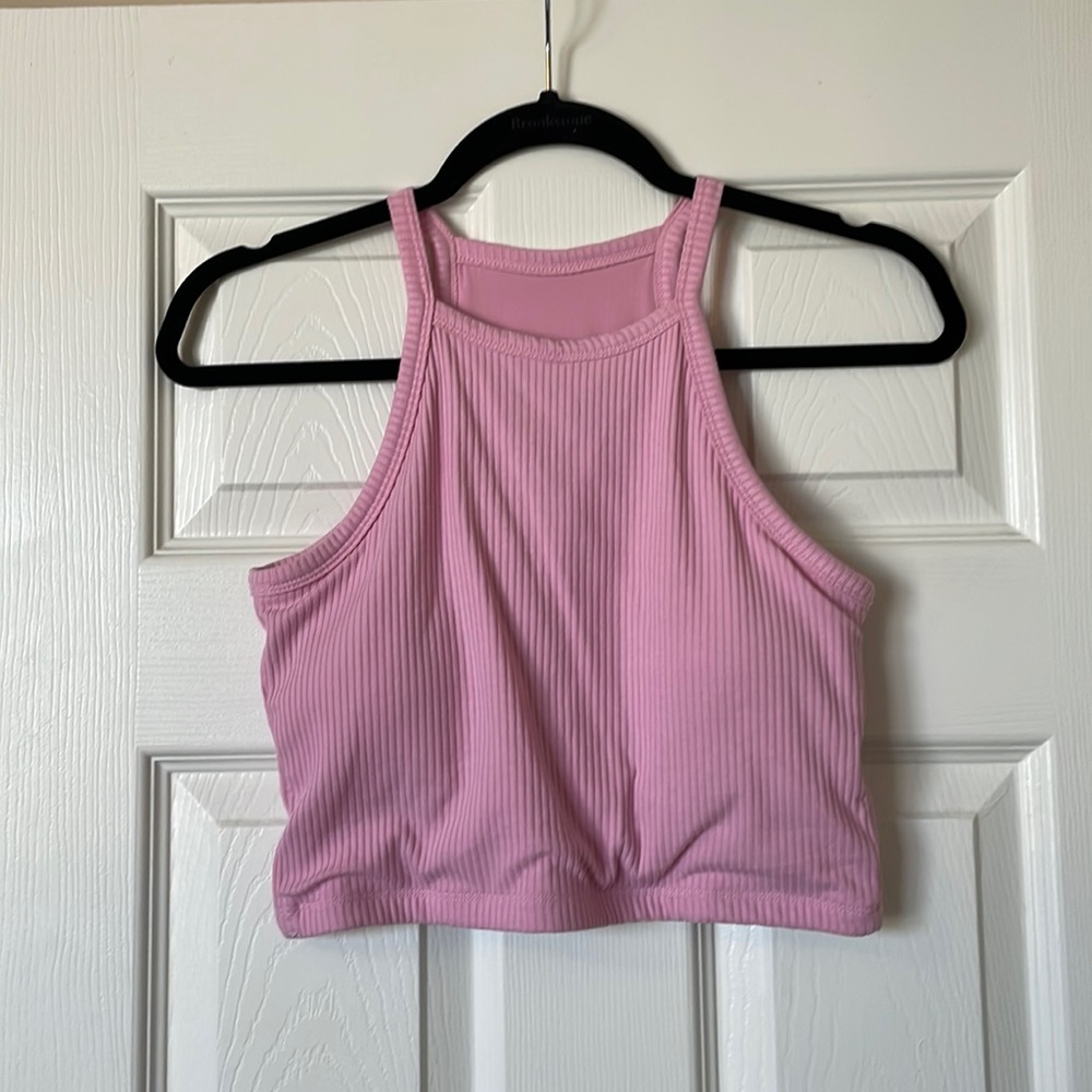 Klassy Network Pink Ribbed High Neck Tank Crop Top